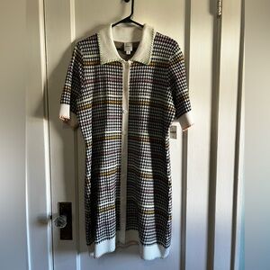 Mauve Black and White Houndstooth Sweater Dress